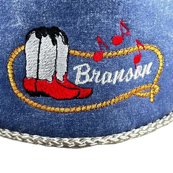 Vtg Snapback Branson Missouri Embroidered Cowboy Boots Lasso Music Notes Hat Cap - Picture 2 of 9